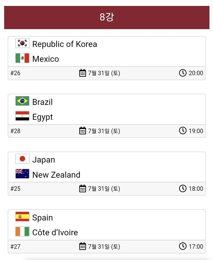 (도쿄 올림픽) 축구 8강 대진표 일정