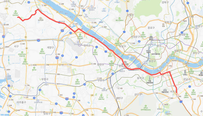 [광역] 9501번버스 노선 시간표 : 인천 마전지구, 사우역, 고속터미널, 신논현역, 강남역, 양재역