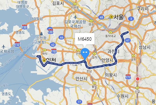[광역급행] M6450 버스 노선 시간표 : 삼성역, 양재역, 강남역, 송도