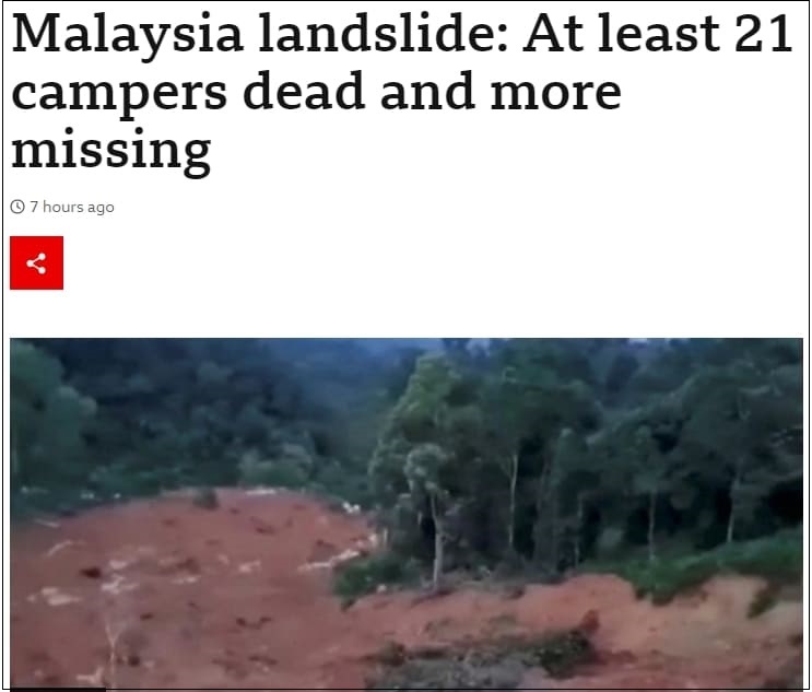 말레이시아 산사태로 최소 21명 사망 VIDEO: Malaysia landslide: At least 21 campers dead and more missing