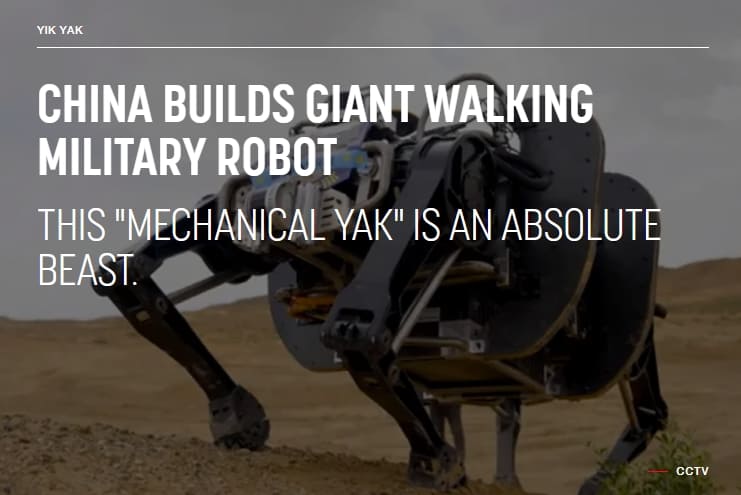 군사 장비 운반용 사족 바이오닉 로봇 VIDEO: CHINA BUILDS GIANT WALKING MILITARY ROBOT