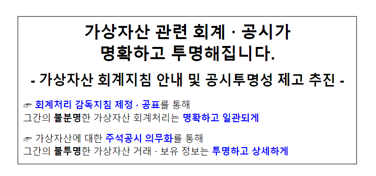 가상자산 관련 회계·공시가 명확하고 투명해집니다.