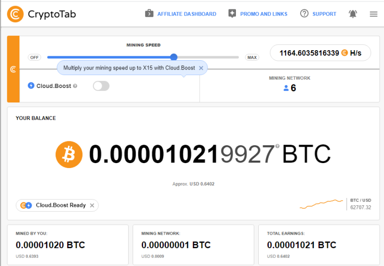 비트코인, 크립토탭(CryptoTab) 채굴 현황(2021.10.28)