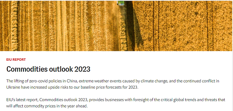 이코노미스트, 2023년 원자재 (곡물, 금속, 석유, 가스 등) 가격 전망
