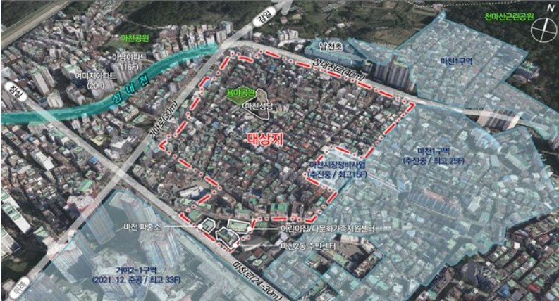 마천동 93-5 성내천 2200가구 재개발 역 거리 분석