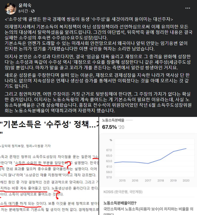 '세금주도성장'을 비판한 대선주자 담당일진 윤희숙 의원