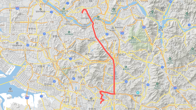 [광역급행] M5443 버스 노선 시간표 : 강남역, 양재역, 수원여대, 호매실