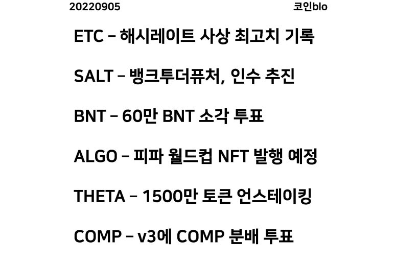 20220905 - ETC, SALT, BNT, ALGO, THETA, COMP