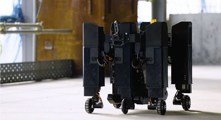 소니-시미즈건설, 건설현장에 유용한 굴곡 지형 이동 6족 로봇 개발    VIDEO: ソニーが不整地を移動できる6脚車輪ロボットを開発　