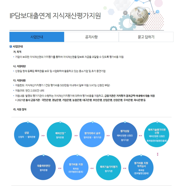 2022년 IP담보대출연계 지식재산평가지원 사업 공고_특허청