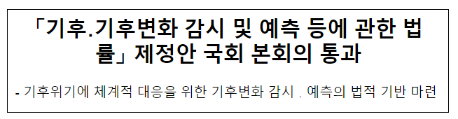 「기후·기후변화 감시 및 예측 등에 관한 법률」 제정안 국회 본회의 통과