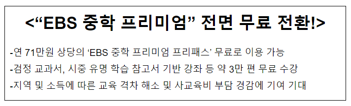 “EBS 중학 프리미엄” 전면 무료 전환!