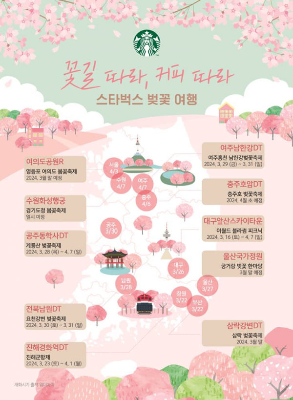 스타벅스 벚꽃매장 BEST 5 위치,축제일시,쿠폰업그레이드정보