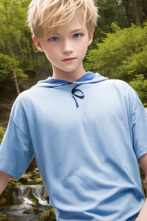 [Boy-123] Free commercially available Ai images of blond hair, blue eyes boy in a valley background