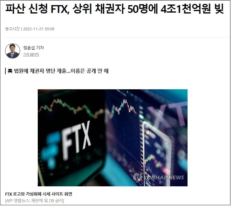 FTX 파산...1위 채권자에게 진 빚만 3천억원...총  4조1천억 원 ㅣ 한국 손실자만 2만명...일본은 전액 보전?