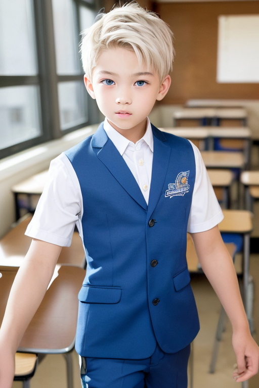 [Boy-045] white hair, blue eyes, student, teen, teenage, man, boy