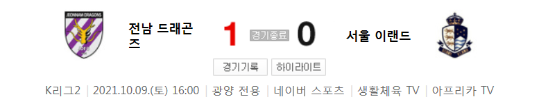33라운드 K리그2 - 전남 대 서울 이랜드 (2021년 시즌 축구 경기 하이라이트)