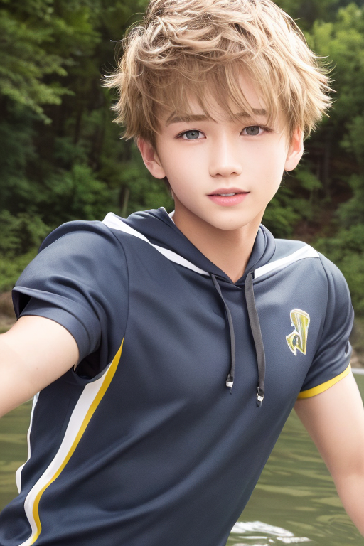 [Boy-135] Free image of a handsome blond boy playing in a summer valley