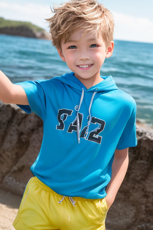 [Boy-161] boy, man, blond hair, blue eyes, handsome, cute, teen, teenage, summer sea & beach background, free images, Ai images