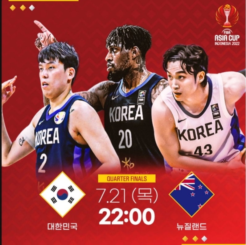 분전한 대한민국 농구, 아시아컵 8강서 뉴질랜드에 패