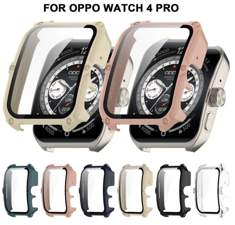 OPPO Watch 4 Pro용 PC 보호 케이스, 강화 유리 필름, 스마트 워치 범퍼
