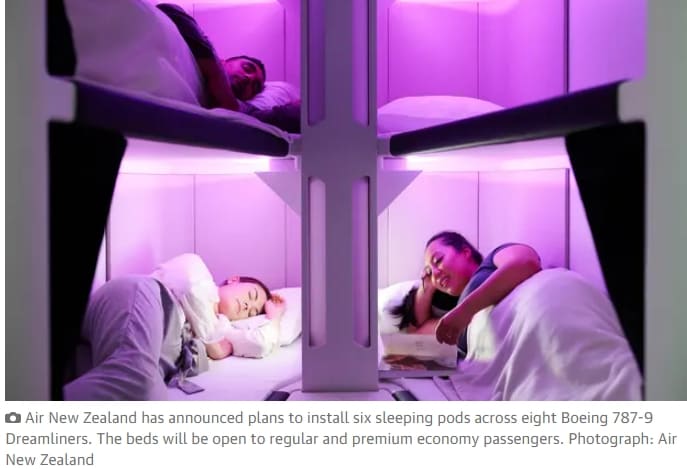 뉴질랜드 항공, 장거리 비행에 세계 최초 이코노미석 2층 침대 설치 VIDEO:Air New Zealand to install world-first economy bunk beds on long-haul flights