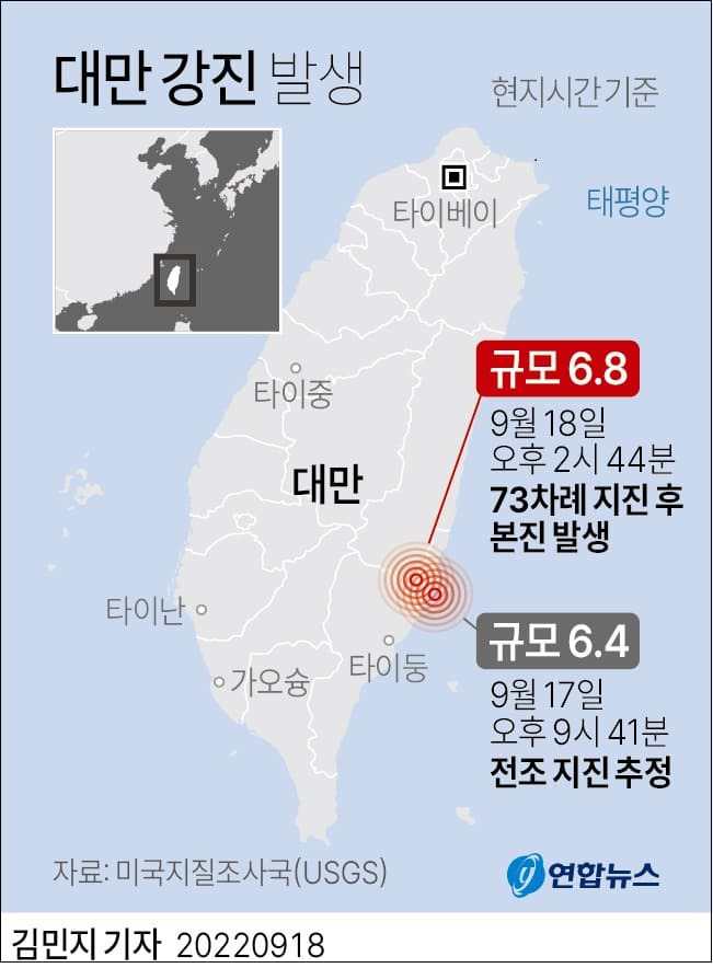 대만 동부 규모 6.8 지진 발생 VIDEO: Strong earthquake hits southeastern Taiwan, building collapses