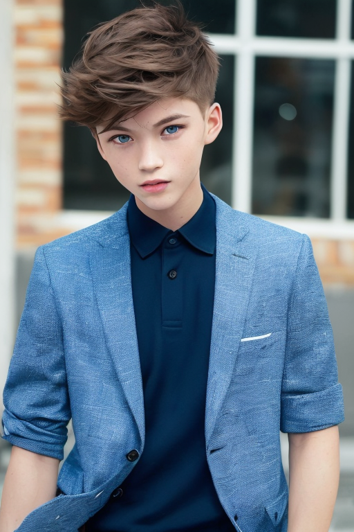 [Boy-208] Cute brown hair, blue eyes Man (boy) Ai character Free images, street background, city background