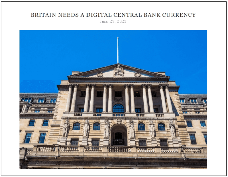 디지털 결제 수단의 구체화 추세 BRITAIN NEEDS A DIGITAL CENTRAL BANK CURRENCY
