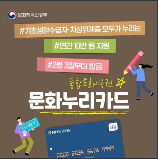 다양한 혜택, 지원금 자동 재충전! 통합문화이용권인 문화누리카드_문화체육관광부