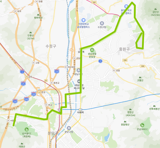 성남 시내버스 340번버스 노선, 시간표 정보 [상대원동, 남한산성입구, 수진역, 모란시장, 야탑역,판교역,운중동]