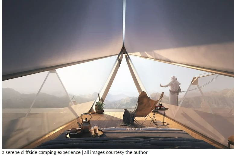 두바이 산속의 모험적인 절벽 캠핑 체험 VIDEO:Ardh architects suspends camping pods amid sharjah's mountains for an adventurous retreat