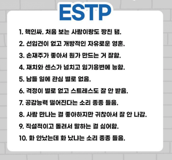 재미로 보는 MBTI - 외향형 팩폭 1 (ESTP ESFP ENFP ENTP)