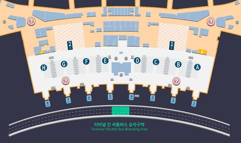 인천국제공항 제2여객터미널(T2) 항공사별 체크인카운터 위치