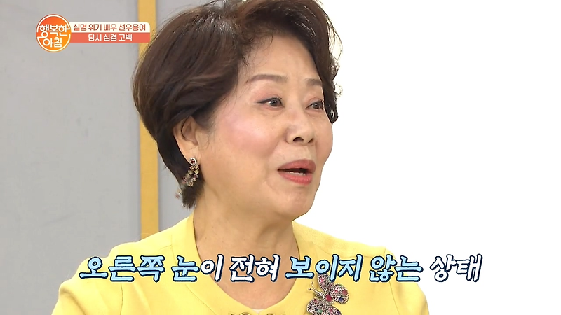 행복한 아침 선우용여 뇌경색 실명 위기 루테인 지아잔틴 마리골드 꽃 화전 개안 주스 눈 건강 좋은 식품/레시피 승읍혈 정명혈 눈 피로 지압혈 인공 눈물 샤워 지폐 노안 테스트 황반변성 원..