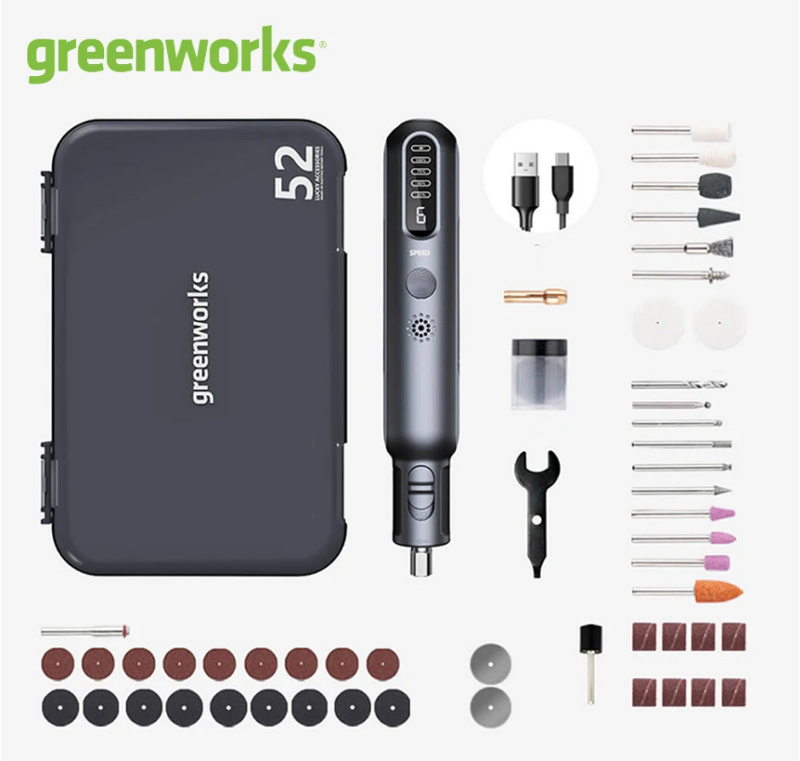 Greenworks 무선 가변 속도 미니 그라인더, 전기 그라인딩 조각, USB 충전기