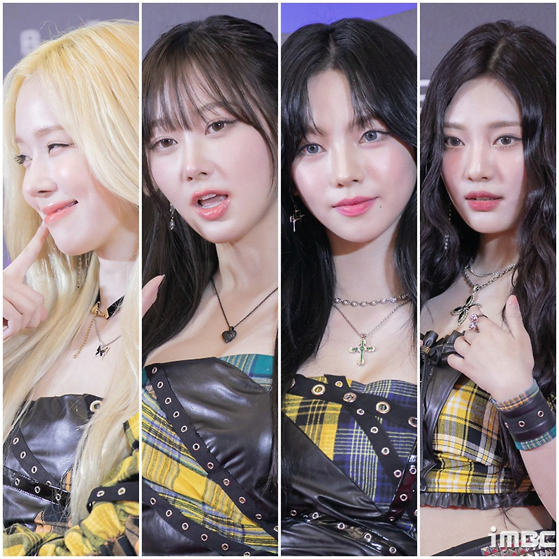 에스파 윈터 지젤 카리나 닝닝이 알록달록 체크 타이탄 코디로 남다른 펑크패션