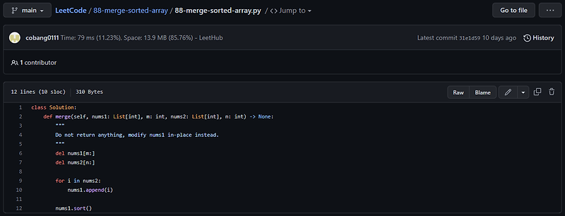 [LeetCode] 88. Merge Sorted Array (Easy/Python)