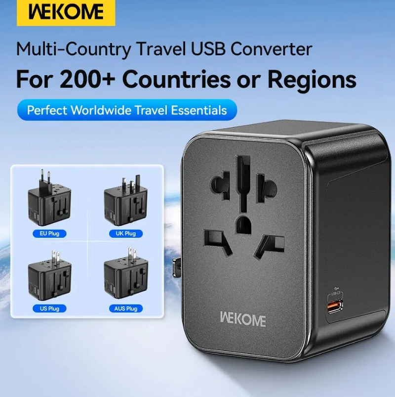 WEKOME 다용도 여행용 어댑터, USB 2개와 C타입 포트 3개를 갖춘 여행용 컨버터 어댑터 콤보