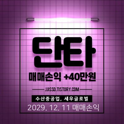 수산중공업, 세우글로벌 주식 단타매매 수익(+40만원)