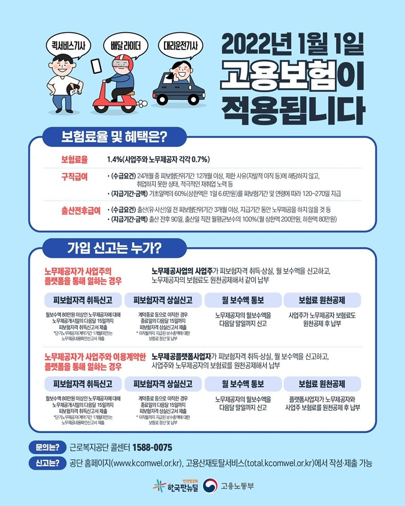내년부터 퀵서비스·대리운전기사도 고용보험 적용_고용노동부