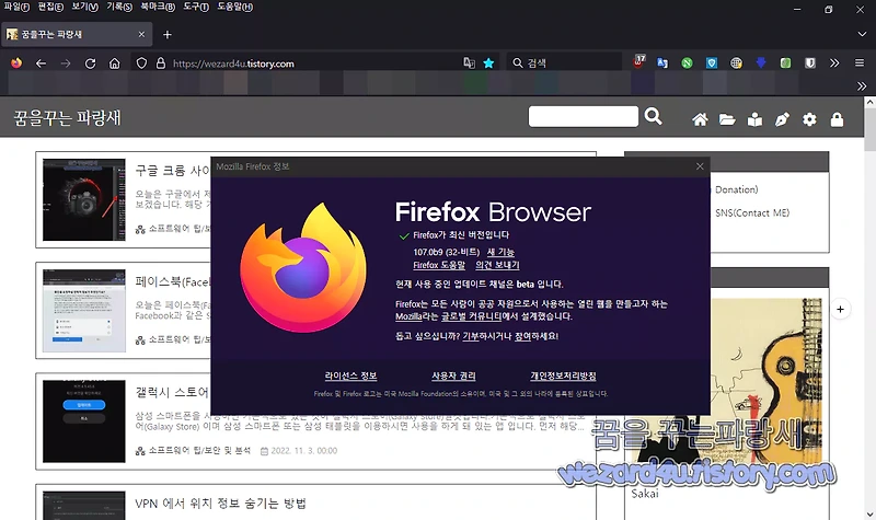 모질라 파이어폭스 106.5 특정 인텔 시스템의 충돌 문제 수정