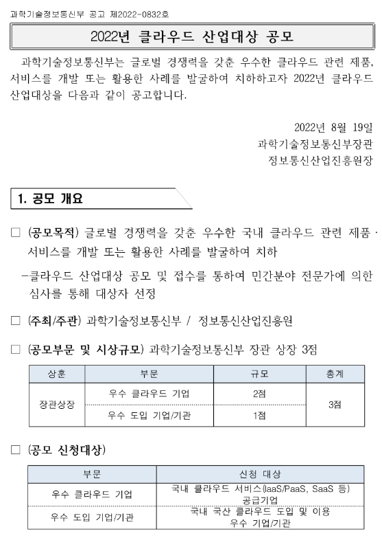 2022년 클라우드 산업대상 공모