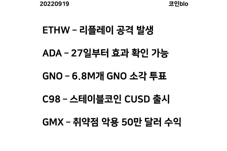 20220919 - ETHW, ADA, GNO, C98, GMX