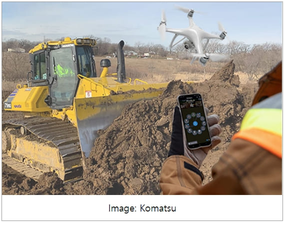 중장비업체 고마쓰, 건설현장에 스마트 건설 드론에 솔루션 추가  VIDEO: Komatsu adds Smart Construction Drone and Field to line-up