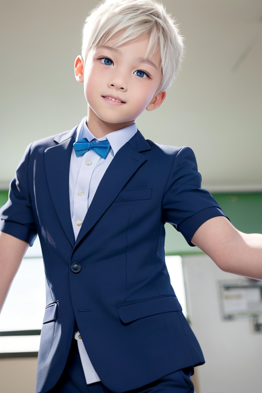 [Boy-047] Handsome boy, teen, student, white hair and blue eyes