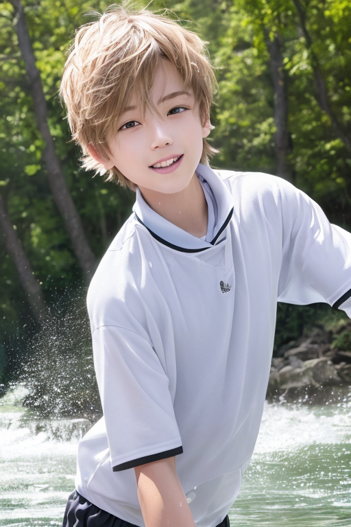 [Boy-134] character, boy, youth, handsome, live-action, photography, blonde, free, handsome, handsome, handsome, image, valley, river, water, forest, summer, water play