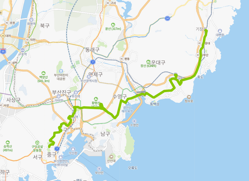 [부산] 38번버스 노선, 시간표 : 청강리, 송정역, 백병원, 해운대역, 광안리해수욕장