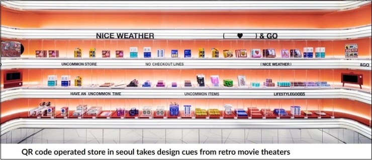 오직 QR 코드만 결제하는 서울 여의도 매장 VIDEO: QR code operated store in seoul takes design cues from retro movie theaters