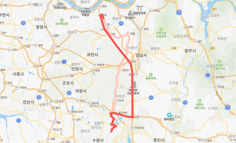 [광역급행] M5422 버스 노선 시간표 : 수원 삼성전자, 광교 ~ 강남역, 양재역
